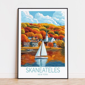 Poster de voyage Skaneateles, art mural New York, impression Skaneateles, cadeaux d'anniversaire, décoration d'intérieur, poster de voyage personnalisé