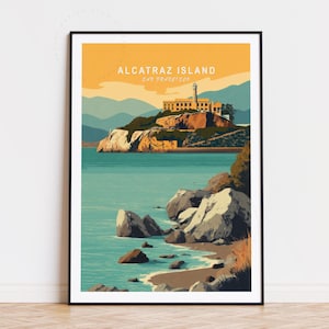Alcatraz Island Travel Print, San Francisco Wall Art, Alcatraz Island San Francisco Poster, Home Decor, Birthday Gifts, Minimalist Cityscape