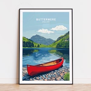 Buttermere Reiseplakat, England Cumberland Wandkunst, Buttermere Seenplatte Druck, Geburtstagsgeschenke, Wohnkultur, minimalistisches Reiseplakat