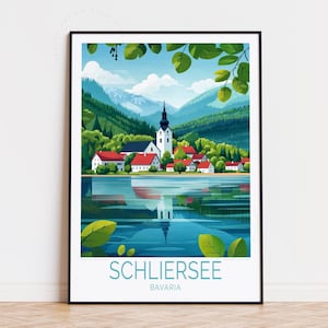 Schliersee See Reise Poster, Deutschland Wandkunst, Schliersee See Bayern Druck, Wohnkultur, Geburtstagsgeschenke, Hochzeitsgeschenk