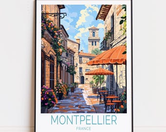 Póster de viaje de Montpellier, arte mural de Francia, impresión de Montpellier, regalos de inauguración, regalo de cumpleaños, póster de viaje personalizado