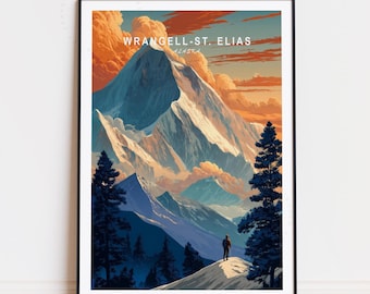 Wrangell St Elias Alaska Print: Illustrated Mountain Landscape Art