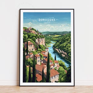 Poster de voyage Dordogne, art mural France, impression Dordogne France, cadeau d'anniversaire, cadeaux de pendaison de crémaillère, affiche de voyage minimaliste