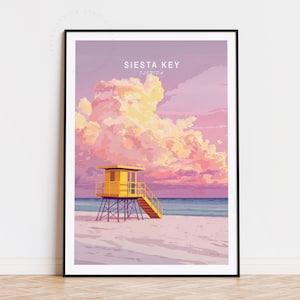 Póster de viaje de Siesta Key, arte mural de Florida, impresión de Siesta Key, Florida, regalo de cumpleaños, regalos de boda, decoración del hogar, póster de viaje minimalista