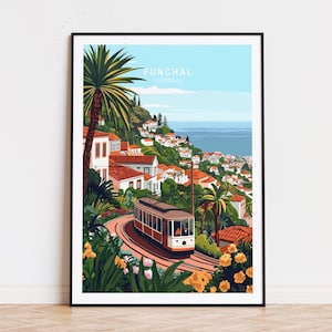 Affiche de voyage de Funchal au Portugal, art mural Portugal, impression de Funchal, décoration d'intérieur, cadeaux d'anniversaire, affiche de voyage minimaliste