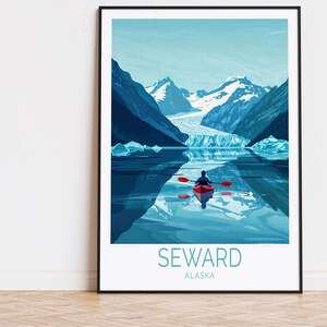 Poster di viaggio Seward Alaska, arte murale USA Alaska, stampa Seward, regali di compleanno, arredamento per la casa, poster di viaggio personalizzato