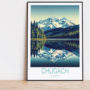 Poster di viaggio di Chugach Park, arte murale dell'Alaska, stampa di Chugach Alaska, regali di compleanno, poster di viaggio personalizzato, arredamento per la casa
