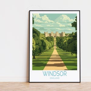 Póster de viaje del castillo de Windsor, arte mural de Inglaterra, impresión de Windsor, Inglaterra, regalos de cumpleaños, póster de viaje personalizado, decoración del hogar