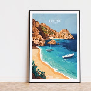 Serifos Travel Poster, Greece Wall Art, Serifos Greece Print, Custom Travel Poster, Birthday Gifts, Home Decor, Minimalist Cityscape