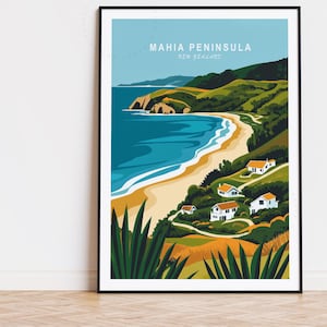 Mahia Halbinsel Reise Poster, Neuseeland Wandkunst, Mahia Halbinsel Druck, Wohnkultur, Geburtstagsgeschenk, minimalistische Stadtlandschaft