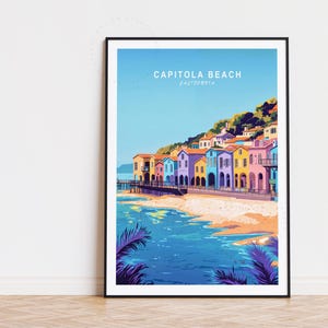 Póster de viaje de Capitola Beach, California, arte mural de California, impresión de Capitola Beach, decoración del hogar, regalos de cumpleaños, póster de viaje personalizado