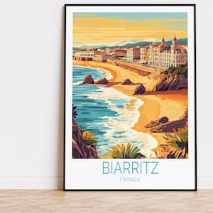 Póster de viaje de Biarritz, Francia, arte mural de Francia, impresión de Biarritz, regalos de cumpleaños, póster de viaje personalizado, decoración del hogar