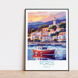 Poster de voyage Poros Grèce, art mural Grèce, impression Poros, décoration d'intérieur, cadeau d'anniversaire, cadeaux de mariage, poster de voyage personnalisé
