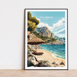 Kalymnos Griechenland Reiseplakat, Griechenland Wandkunst, Kalymnos Stranddruck, Geburtstagsgeschenke, personalisiertes Reiseplakat, Wohndekor