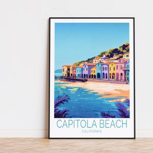 Poster di viaggio di Capitola Beach, arte murale della California, stampa di Capitola State Beach, regali di compleanno, poster di viaggio personalizzato, arredamento per la casa