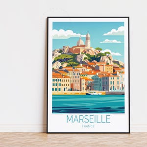 Póster de viaje de Marsella, Francia, arte mural de Francia, impresión de Marsella, decoración del hogar, regalos de cumpleaños, póster de viaje personalizado