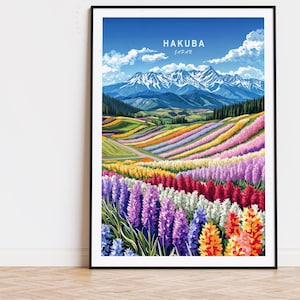 Poster de voyage Hakuba, art mural Japon, impression Hakuba Japon, cadeau d'anniversaire, affiche de voyage personnalisée, décoration d'intérieur, paysage urbain minimaliste