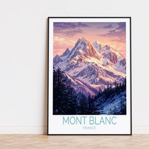 Poster di viaggio Mont Blanc Francia, arte murale Francia, stampa Mont Blanc, regalo di compleanno, arredamento per la casa, poster di viaggio personalizzato