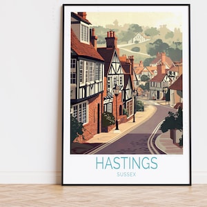 Hastings Sussex Travel Poster, England Wall Art, Hastings Sussex Print, Birthday Gifts, Custom Travel Poster, Home Decor