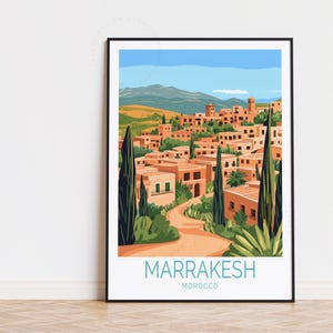 Poster de voyage Marrakech, art mural Maroc, impression Marrakech Maroc, décoration d'intérieur de voyage, cadeaux d'anniversaire, affiche de voyage personnalisée