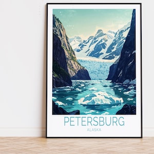 Poster di viaggio di Petersburg Alaska, arte murale Alaska, stampa di Petersburg, regalo di compleanno, poster di viaggio personalizzato, arredamento per la casa