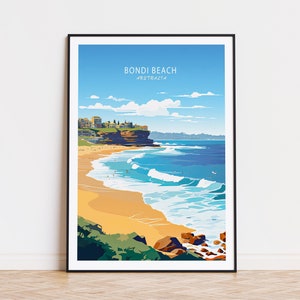 Póster de viaje de Bondi Beach, arte mural de Australia, impresión de Bondi Beach, póster de viaje personalizado, regalo de boda, decoración del hogar
