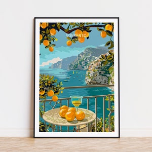 Póster de viaje de limones de Sorrento, impresión de la ciudad de Italia, arte mural de la costa de Sorrento, Italia, decoración del hogar, regalo de luna de miel, regalos personalizados