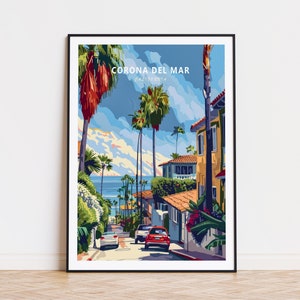 Impresión de viaje de Corona Del Mar, arte mural de California, póster de Newport Beach, decoración del hogar, regalo de cumpleaños, regalos personalizados