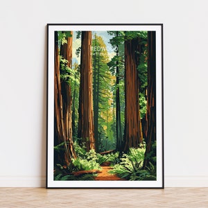 Redwood National Park Poster, Redwood Wall Art, National Park Travel Gifts, Redwood Print, Wedding Present, Personalised Gifts