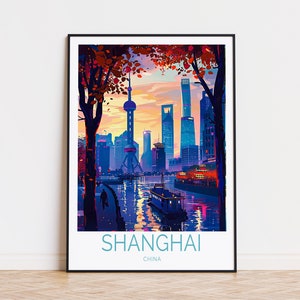 Shanghai China Travel Poster, China Wall Art, Shanghai Print, Custom Travel Poster, Home Decor, Birthday Present