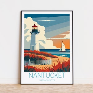 Nantucket Reiseplakat, Massachusetts Reisewandkunst, Brant Point Leuchtturm Plakat, personalisierte Geschenke, Geburtstagsgeschenk