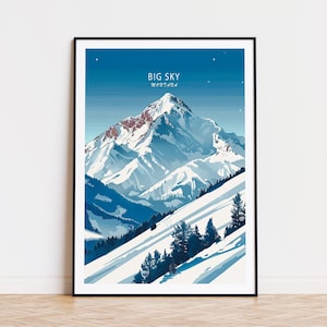 Big Sky Montana Winter Poster, Montana City Print, Big Sky Montana Wandkunst, Reiseposter, personalisierte Geschenke, Geburtstagsgeschenk