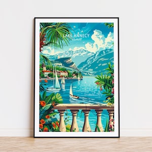 Lake Annecy Travel Poster, France Wall Art, Lake Annecy Coast Print, Home Decor, Birthday Gifts, Personalised Travel Poster