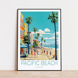パシフィック ビーチ ポスター、サンディエゴ ウォール アート、パシフィック ビーチ サンディエゴ シティ プリント、誕生日プレゼント、パーソナライズされた旅行ポスター