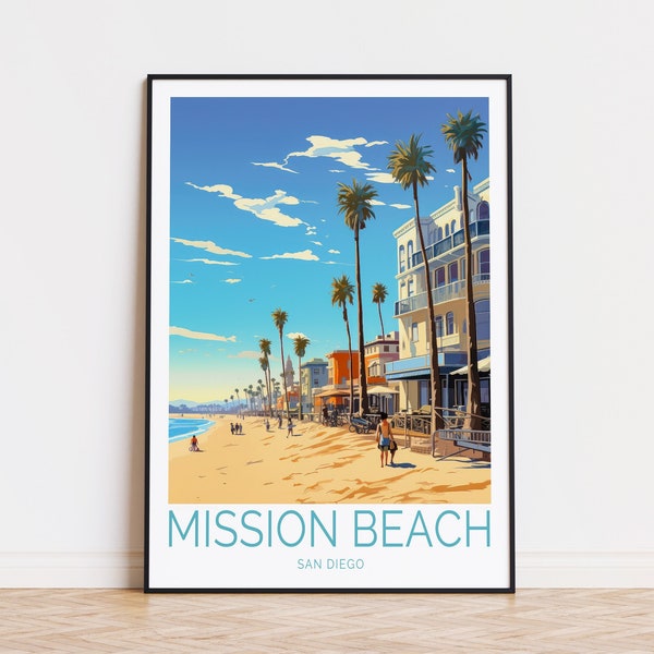 Mission Beach Travel Poster, Mission Beach Wall Art, San Diego Print, Mission Beach Vintage, Birthday Gifts, Personalised Print