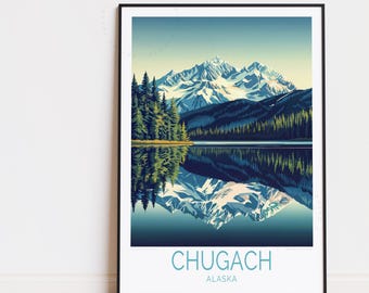 Chugach Park Travel Poster, Alaska Wall Art, Chugach Alaska Print, Birthday Gifts, Personalised Travel Poster, Home Decor