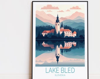 Bleder See Slowenien Reise Poster, Slowenien Wandkunst, Bleder See Druck, Geburtstagsgeschenk, personalisiertes Reiseplakat