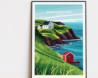 Póster de viaje de Terranova, arte mural de Canadá, impresión de Terranova, decoración del hogar, regalo de cumpleaños, regalos personalizados, paisaje urbano minimalista
