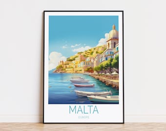 Malta Travel Poster, Malta Europe Wall Art, Malta Print, Prezenty urodzinowe, Personalizowany plakat podróżniczy, Wystrój domu podróżniczego