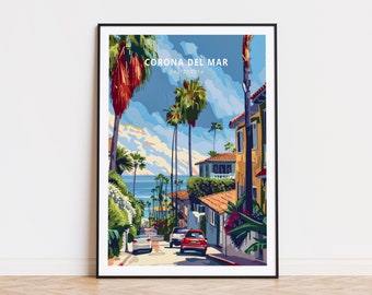 Corona Del Mar Travel Print, California Wall Art, Newport Beach Poster, Home Decor, Birthday Present, Personalised Gifts