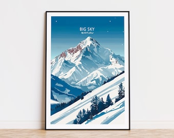 Big Sky Montana Winter Poster, Montana City Print, Big Sky Montana Wall Art, Travel Poster, Personalised Gifts, Birthday Present