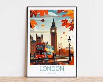 London Travel Poster, England London Wall Art, London Print, Wedding Gifts, Personalised Present, Home Decor, Custom Travel Poster