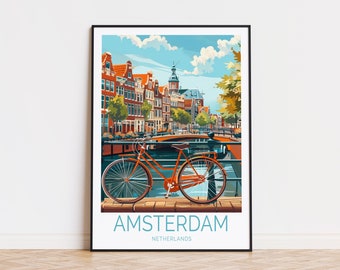 Amsterdam Travel Print, Amsterdam wall art, Netherlands Amsterdam city Print, Amsterdam, Birthday Gifts, Personalised Print