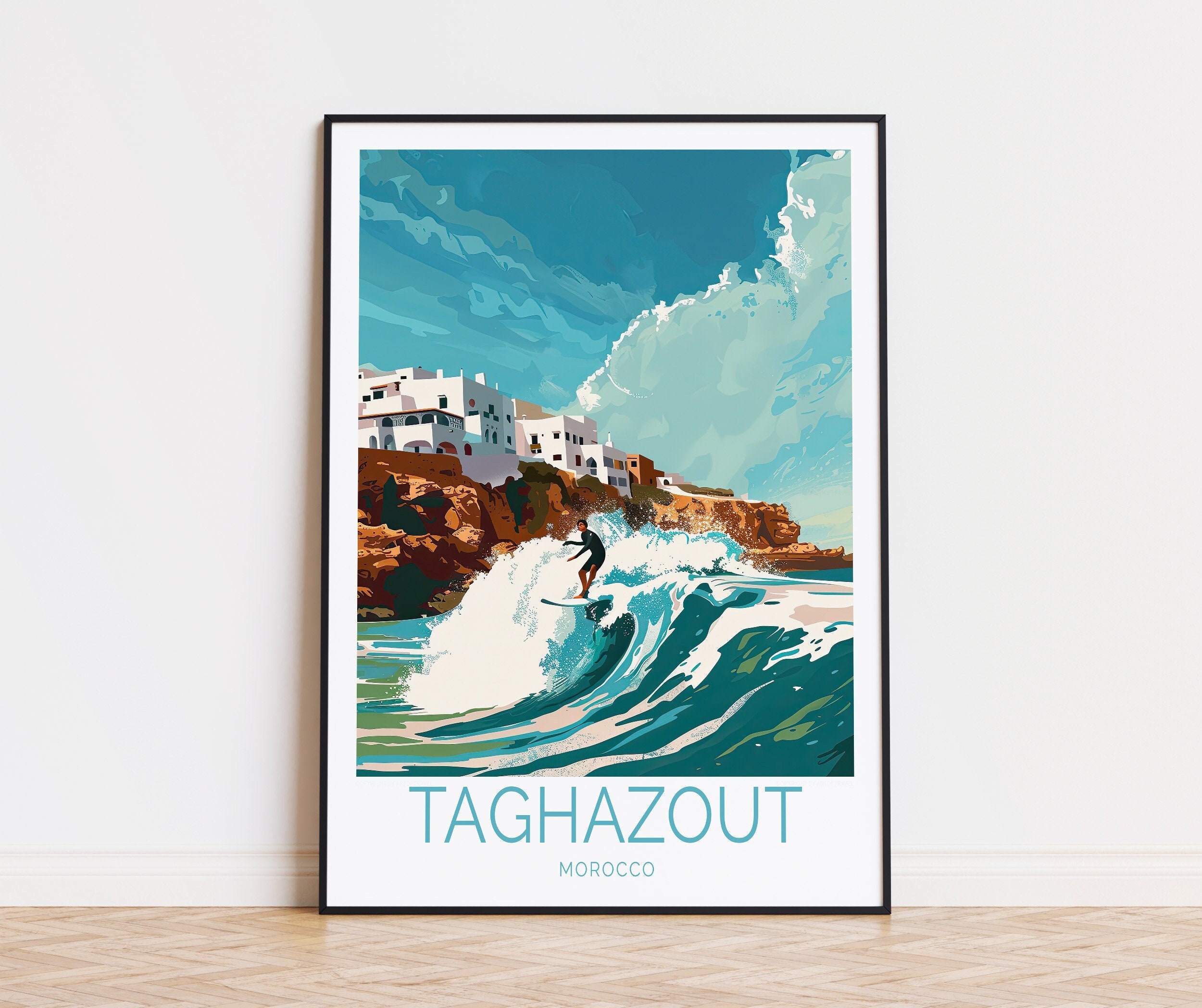 Taghazout Travel Poster, Taghazout Surf Print, Morocco Coast Wall