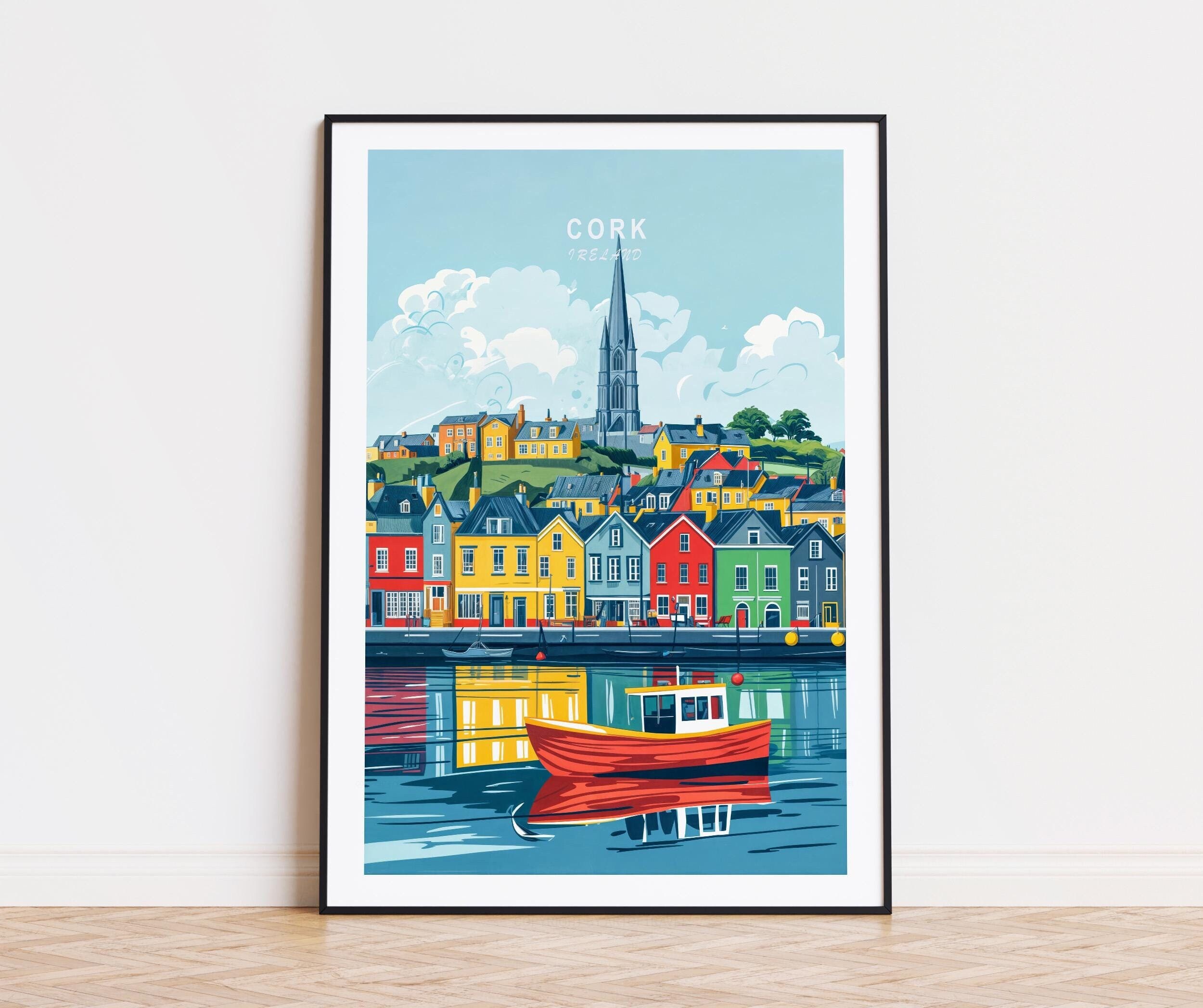 Cork Ireland Travel Poster, Ireland Wall Art, Cork Print, Home Decor, Birthday Present, Wedding Gifts, Personalised Travel Poster