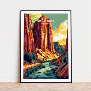 Smith Rock Travel Poster, Oregon Wall Art, Smith Rock Oregon Print, Birthday Present, Travel Home Decor, Christmas Gifts