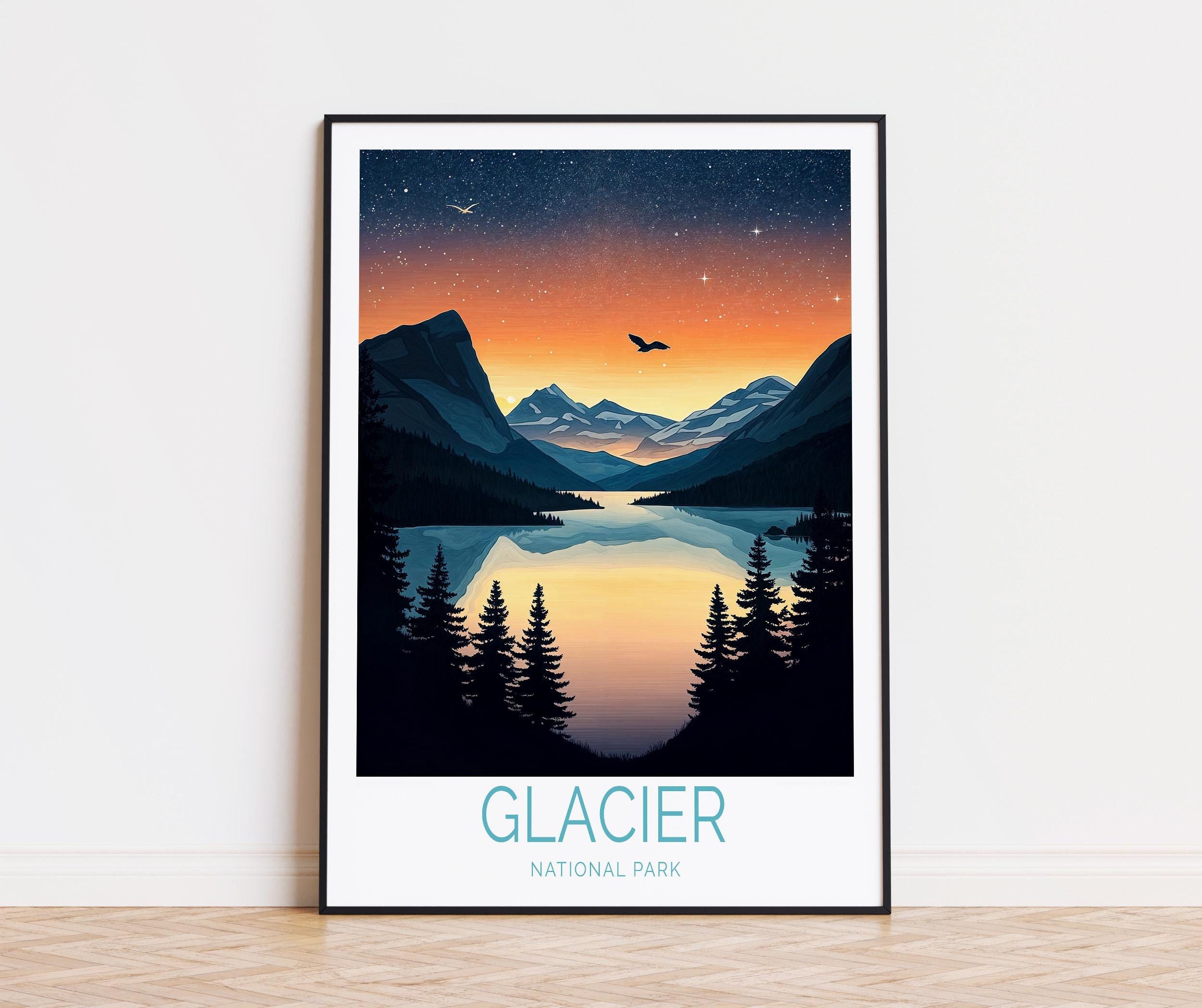 Glacier Montana Travel Poster, Glacier National Park Print, Montana Wall Art, Home Decor, Birthday Present, Personalised Gifts
