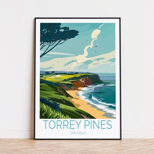 Póster de viaje de Torrey Pines, San Diego, arte mural de California, impresión de Torrey Pines, póster de viaje personalizado, regalos de cumpleaños