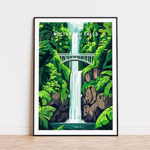 Multnomah Falls Travel Poster, Multnomah Falls Portland Print, Oregon Waterfall Poster, Birthday Gifts, Wedding Present, Home Decor