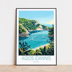 Poster di viaggio di Agios Ioannis, arte murale della Grecia, stampa di Agios Ioannis Grecia, poster di viaggio personalizzato, arredamento per la casa, regalo di compleanno